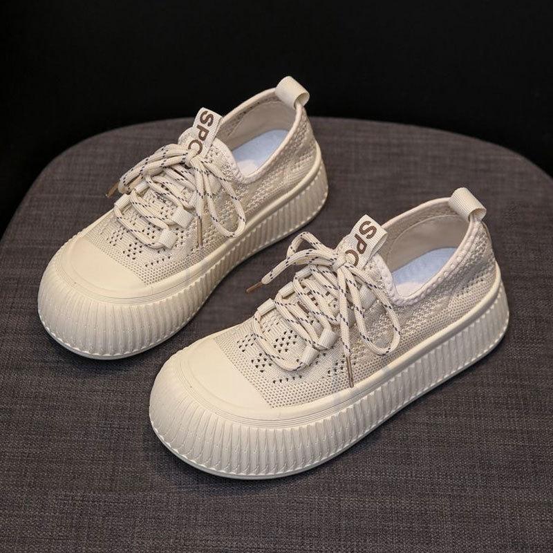 

Flying woven shoes thin biscuits canvas shoes women s 2025 spring and summer breathable new mesh mesh shoes thick sole one pedal 40 бежевый