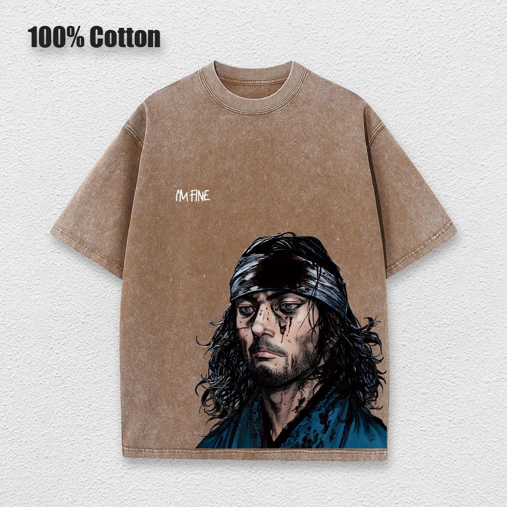 Anime Vinland Saga Printed Washed T Shirt Men 100% Cotton Retro Harajuku Vintage Y2k Hip Pop Street Style Tees Summer Unisex