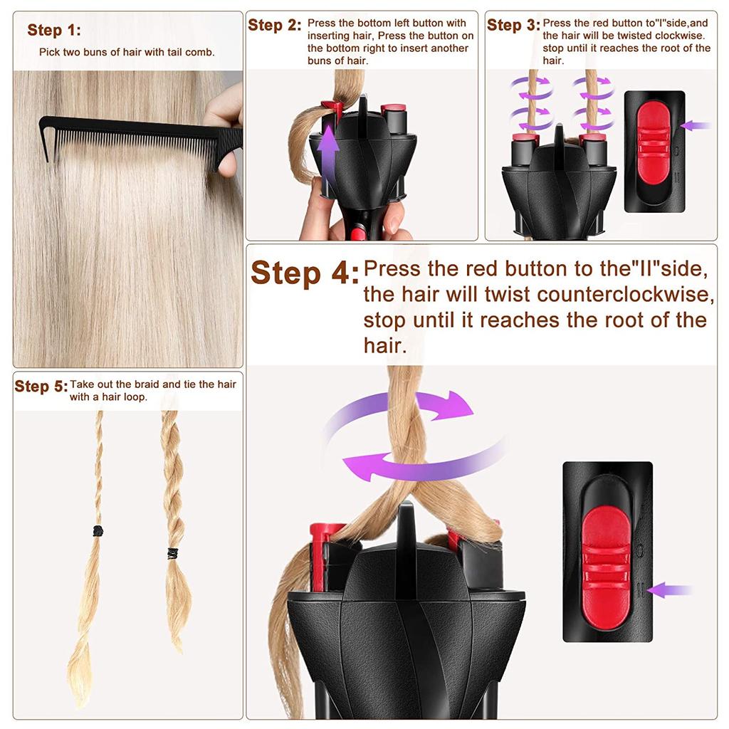 Trenzadora Automática de Cabello, Herramienta Electrónica para Trenzar el Cabello Máquina Trenzadora Retorcedor de Cabello Rodillo para el Cabello DIY para Enredar el Cabello DIY