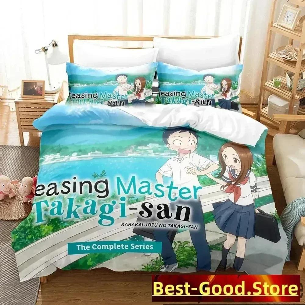 Teasing Master Takagi-San Bedding Set Printed With Pillowcase Bed Duvet Cover Soft Queen King Size Bedclothes Home Boys Adult