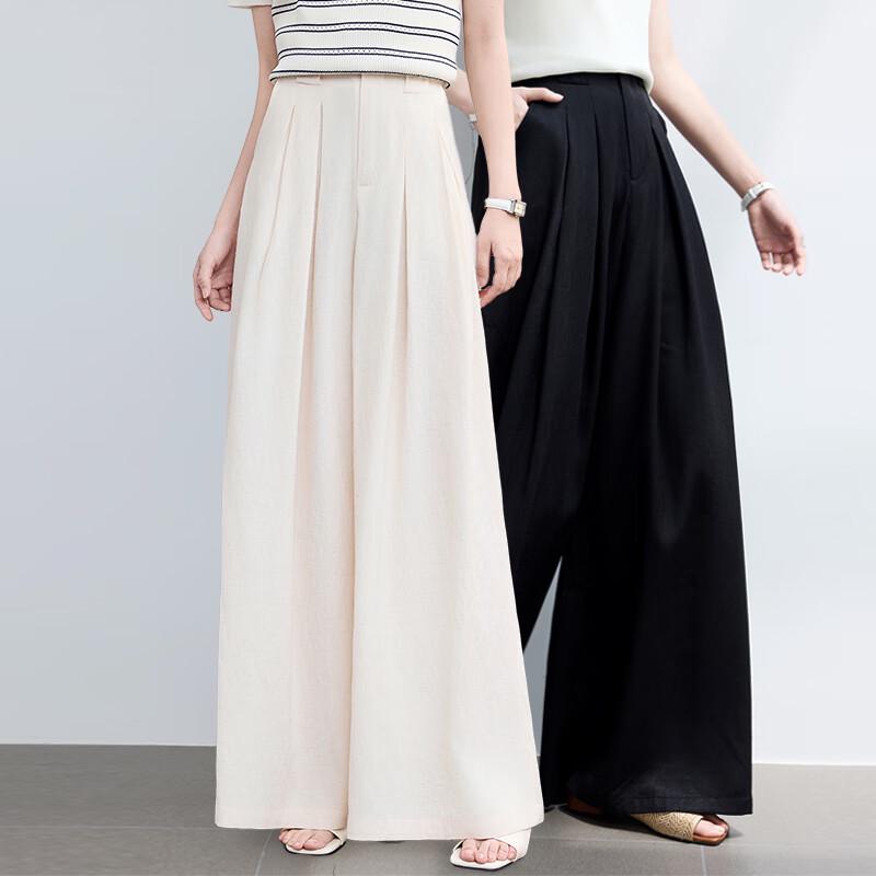 VICTORIA&VERA Women's Summer Linen-Feel Ice Oxygen Fiber Wide-Leg Pants