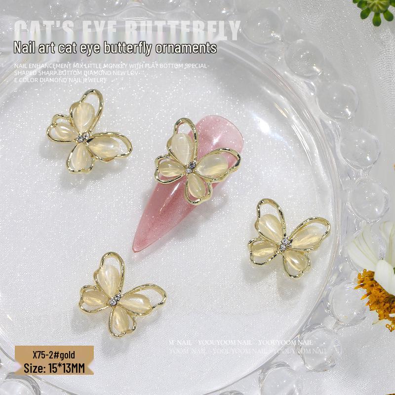 

Шикарные 3D бабочки, кошачий глаз, шармы для ногтей с инкрустированными бриллиантами - японский универсальный стиль