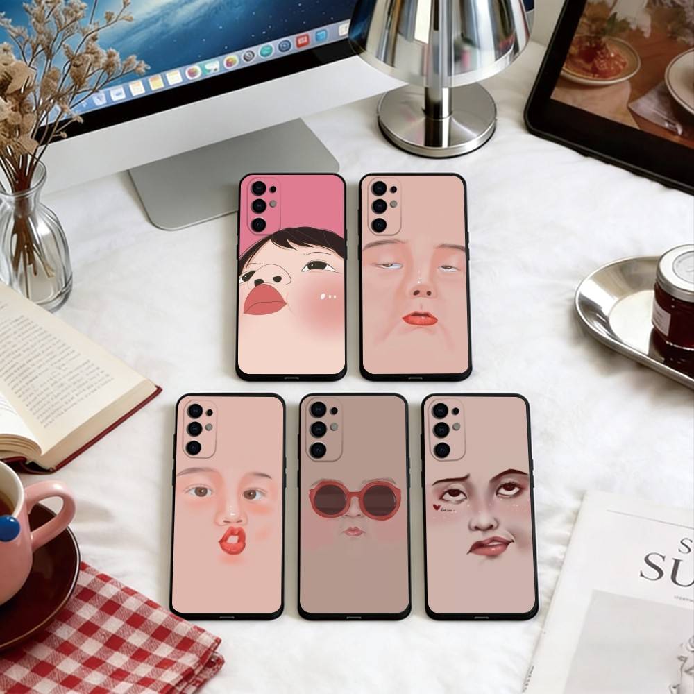 Abstract Facial Expression Phone Case For Samsung S25,S24,S21,S22,S23,S30,Ultra,S20,Plus,Fe,Soft Silicone Black Cover