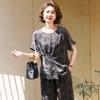 Middle-Aged Women's Floral Print Short-Sleeve Two-Piece Set