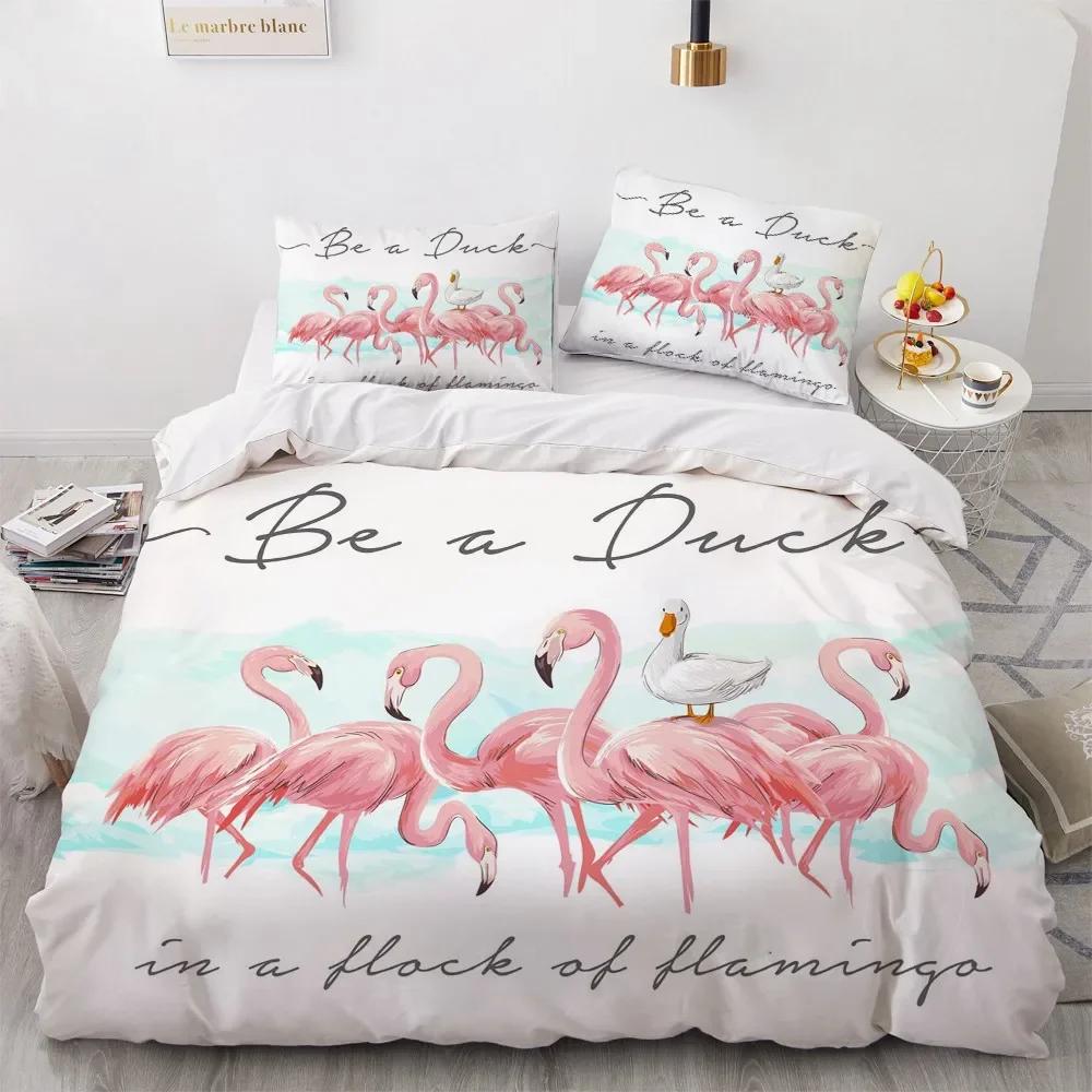 Flamingo Duvet Cover King Queen 3D Pink Animal Bedding Set for Kids Teens Adults Watercolor Style Quilt Cover with Pillowcase