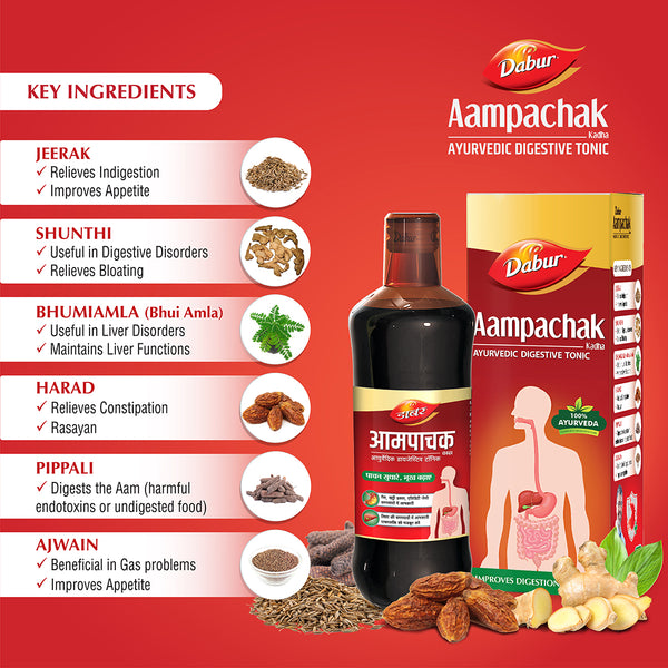 Dabur Aampachak Kadha Ayurvedic Digestive Tonic 450ml Pack Of 1 | Relieves Gas, Acidity, Constipation | Supports Gut Health & Wellness