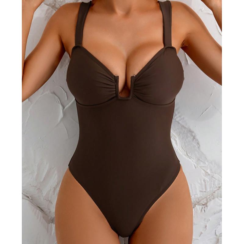 Plain Ruched Swimsuit Women One Piece Solid Swimwear Female Beachwear Bathers Bathing Swimming Swim Bodysuit Summer