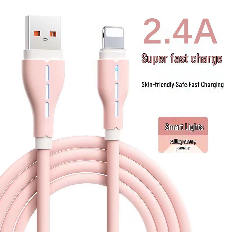 USB-Schnellladekabel mit Silikonband und Kontrollleuchte für iPhone 14/13/12/11/X/6