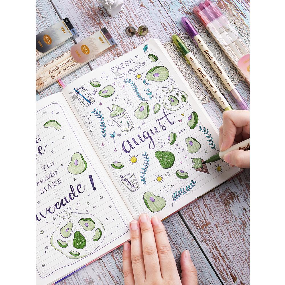 3 stücke Retro farbe Twin Marker Stifte Set Pinsel Zeichnung Feine Liner Tinte Auf Wasserbasis Mischbare Aquarell Kunst Malerei Schule a6133