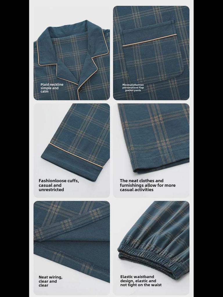 Men's 2024 Plaid Long-Sleeve Pajama Set – Oversized, Spring/Fall, Indoor/Outdoor Wear