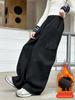 Girls' Stylish Fleece-Lined Cargo Pants - Autumn/Winter 2025, Thickened Straight-Leg for Jazz Dance & Everyday Wear