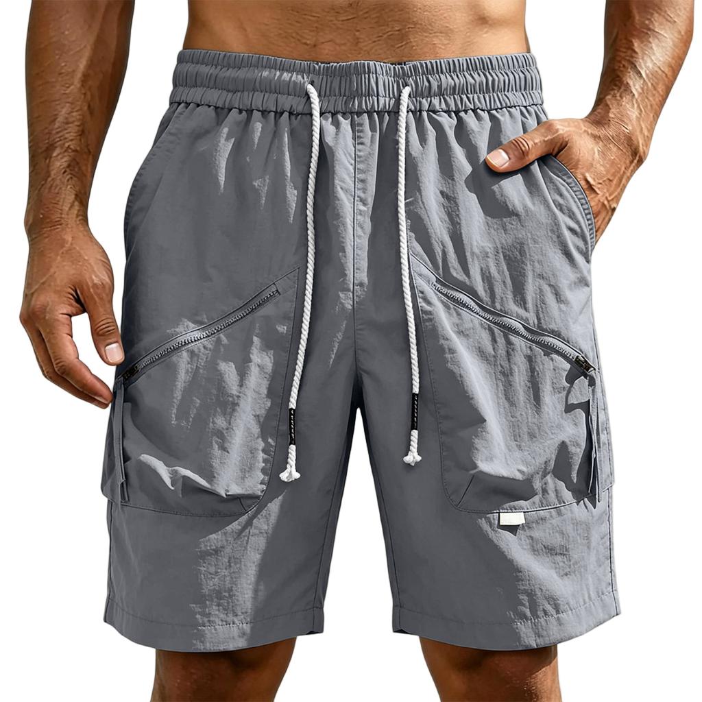 Men's Summer Lightweight Loose Fit Sports Cargo Shorts with Elastic Waistband and Multiple Utility Pockets for Outdoor Activities