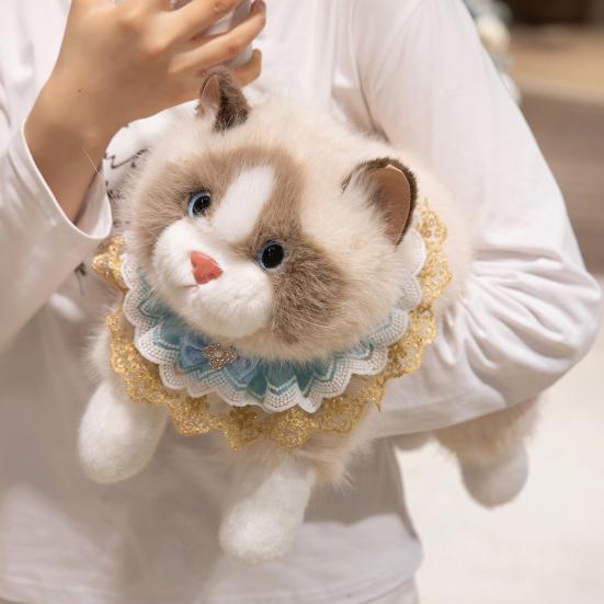 Brinquedo de Pelúcia Gato Siamês Realista com Som Animal de Pelúcia Macio Gatinho Companheiro Realista para Abraçar Presente de Aniversário para Crianças Amantes de Gatos