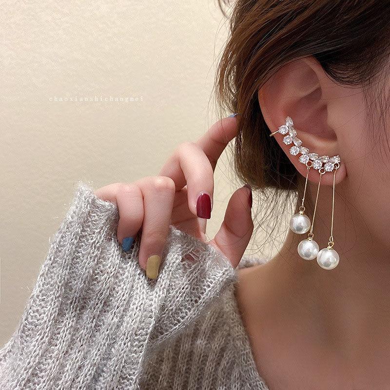 Korean Fashion Tassels Pearl Dangle Earrings for Women Creative New Personality Design Zircon Earring Wedding Party Jewelry Gift