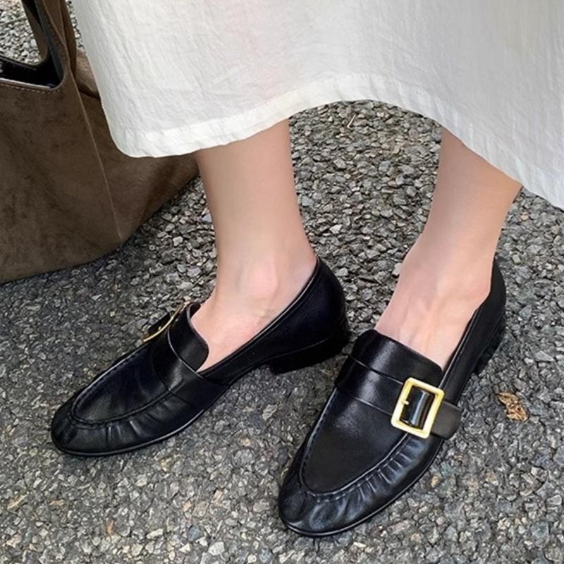 Fashion High Quality Women's Loafers 2025 Mary Janes Fashion Shallow Mouth Slip On Mid Heels Shoes Concise Buckle Strap Office Pumps