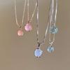 Korean Fashion Colorful Crystal Round Pendant Silver Color Chain Neck Necklace for Women Sweet Wedding Aesthetic Charm Jewelry