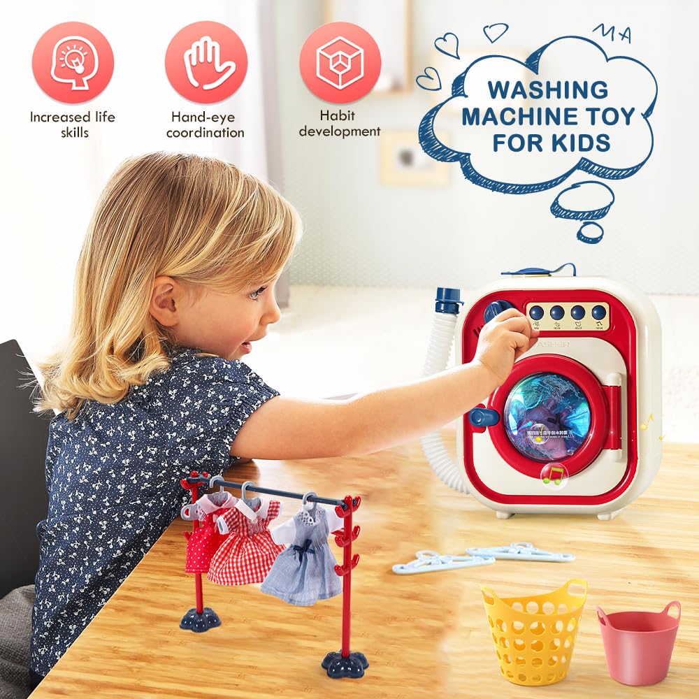 Washing Machine Toy for Kid Mini Simulation Furniture Kitchen Electric Toy Washer Dryer Set Light Music Pretend Play Girl Gift