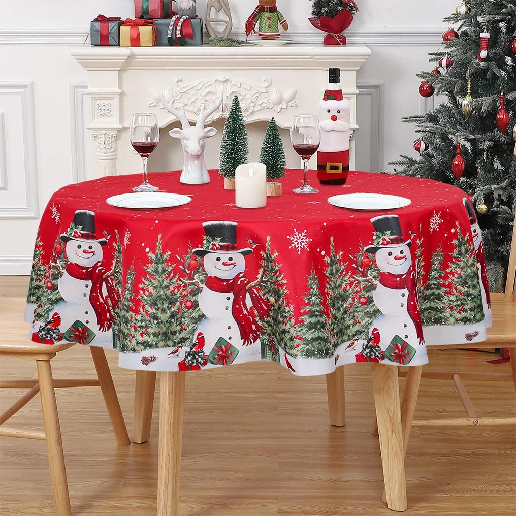 Round Table Cover for Christmas 2026 Decoration, Polyester Xmas Tablecloth for Home Dining, Merry Christmas Gift Navidad New Year 2027