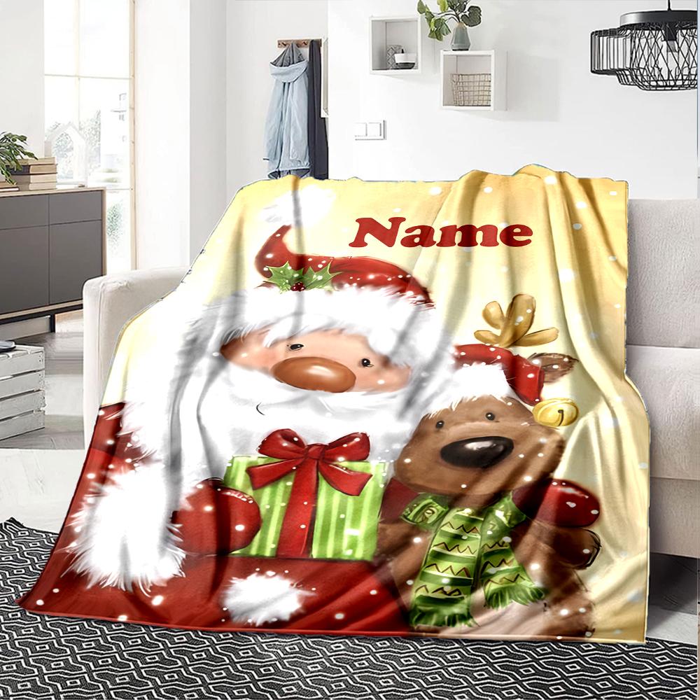 Custom Name Christmas Santa Claus Theme Printed Blanket - Perfect for Couch, Bed, Travel & Outdoor Use | Machine Washable, Cozy & Durable.