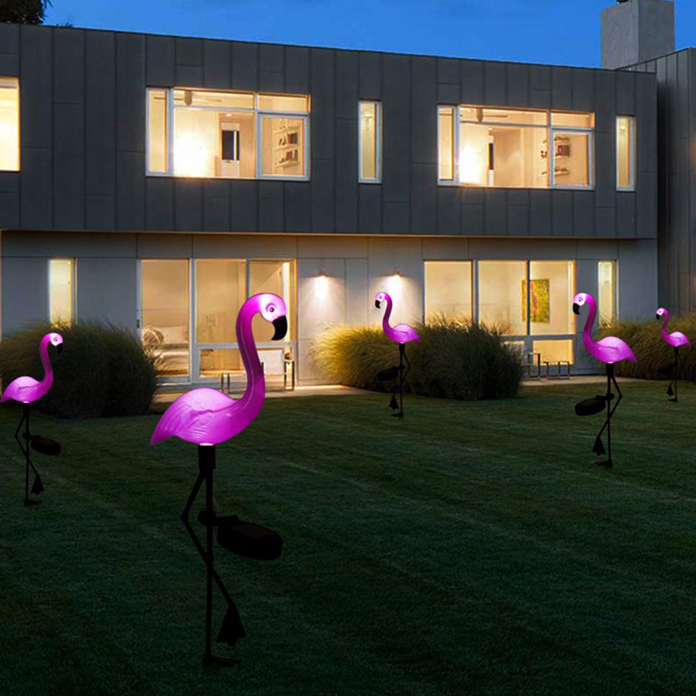 New 3 Pcs/set Waterproof LED Solar Lawn Lighting Flamingo Pattern White Light for Outdoor Garden