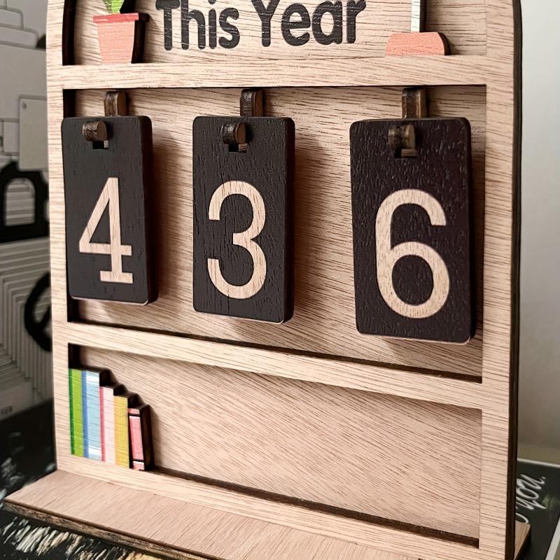 Wooden Yearly Book Counting Ornament Display This Year'S Reading Tracker Can Monitor Up To 999 Books Office Bookshelf Decoration