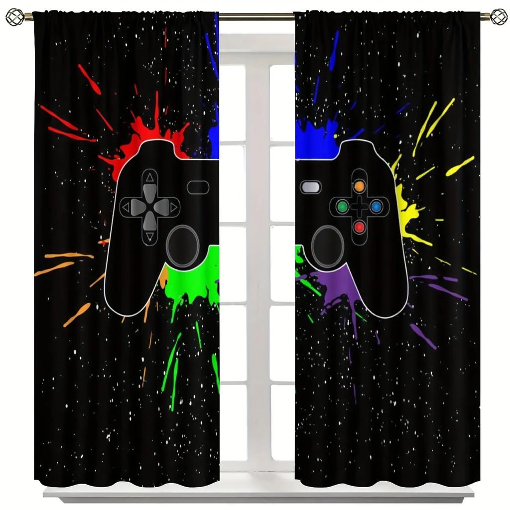 2pcs PS5 Gamepad Curtains for Boys Girls 3D Color Gaming Curtain Kids Gaming Console Game Room Window Drapes Decor.