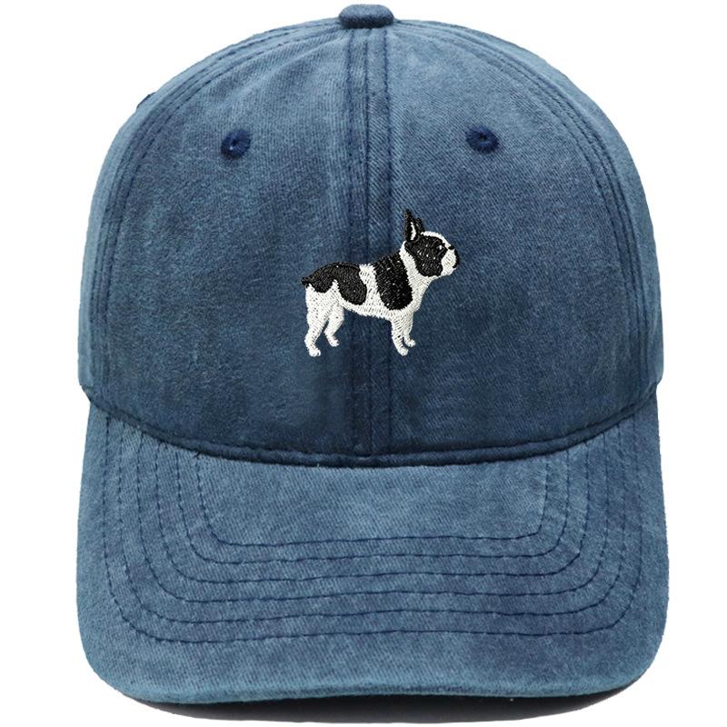 Cute Boston Terrier Embroidered Baseball Cap Washed Retro Daddy Hat Men's and Women's Casual Sports Hat Trend