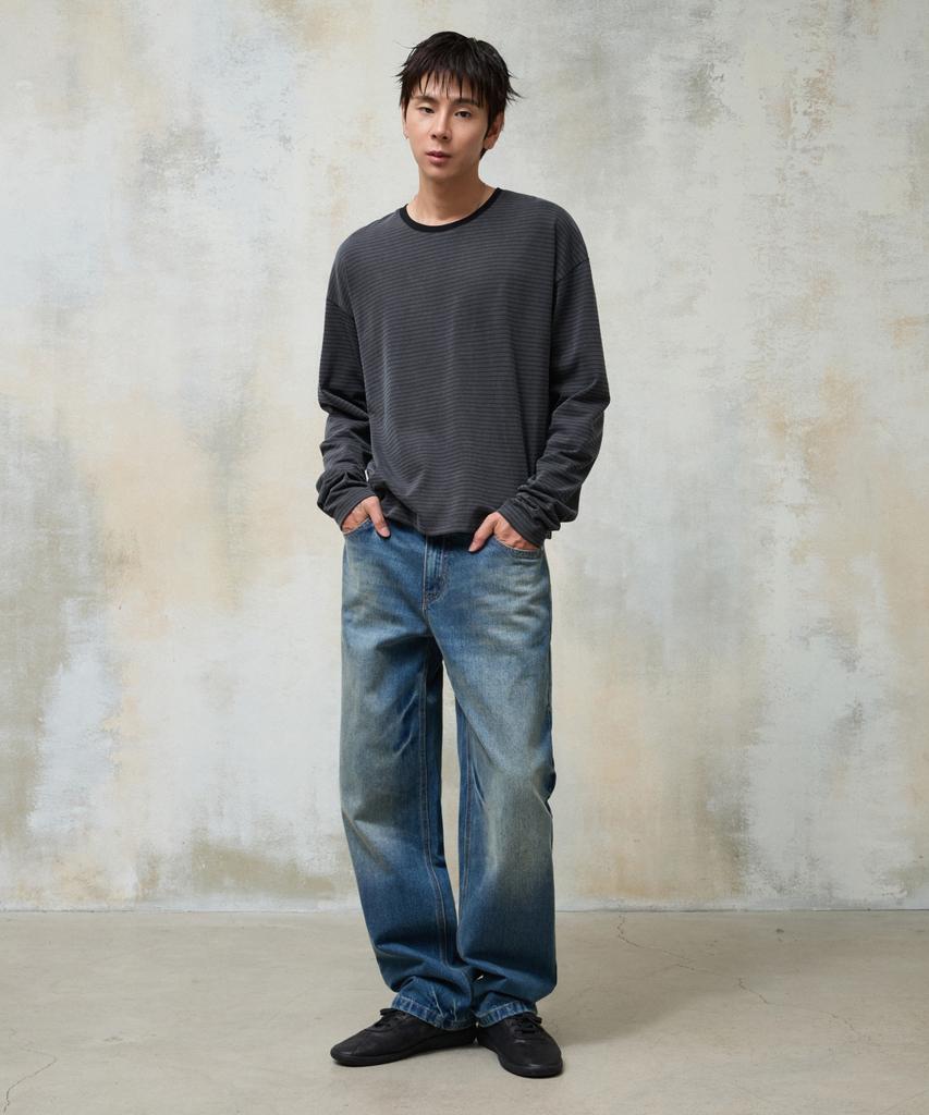 AGOD Washed Stripe Long Sleeve [Charcoal]
