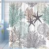 Vintage Nautical Shower Curtain, Ocean Shore Starfish Coral Shell Creative Modern Polyester Fabric Bathroom Decorative Curtains