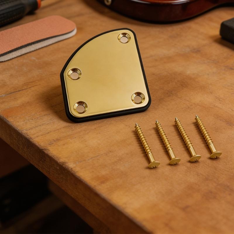 Multifunctionele Gitaarhalsplaat met Pad, 4-Gats Afgeschuinde Versterkingshardware en Schroeven voor Reparatie-, Vervangings- en Herbouwwerk