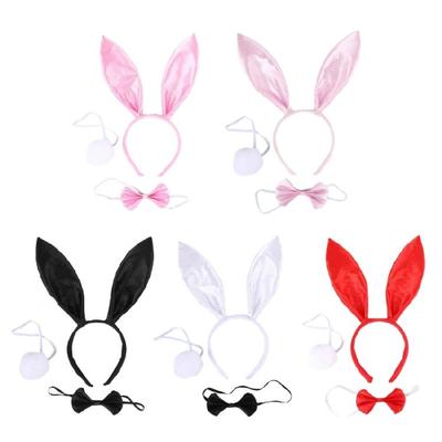 Plush Rabbit Ear Shape Headband Tail & Bowtie Carnival Party Costume Supplies
