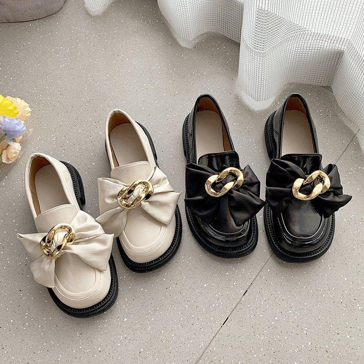 Women's Casual Leather Shoes College Style Bow Comfortable Walking Shoes Princess Shoes