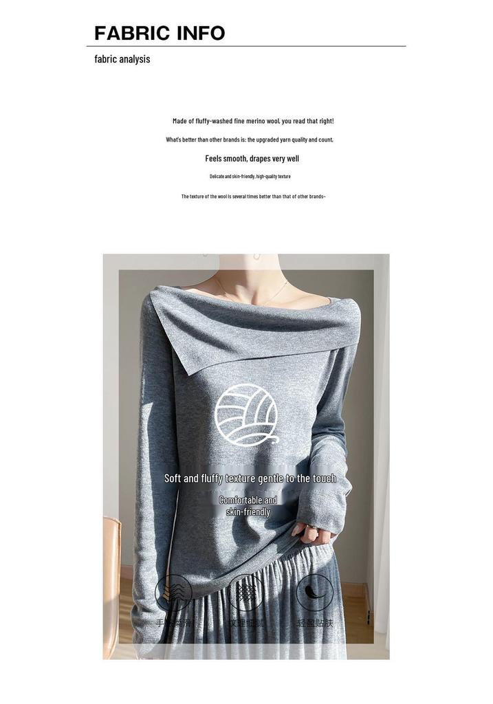 Women's One-Shoulder Irregular Long-Sleeve Knit Top - Spring/Summer, French-Inspired, Imitation Wool, High-Quality.