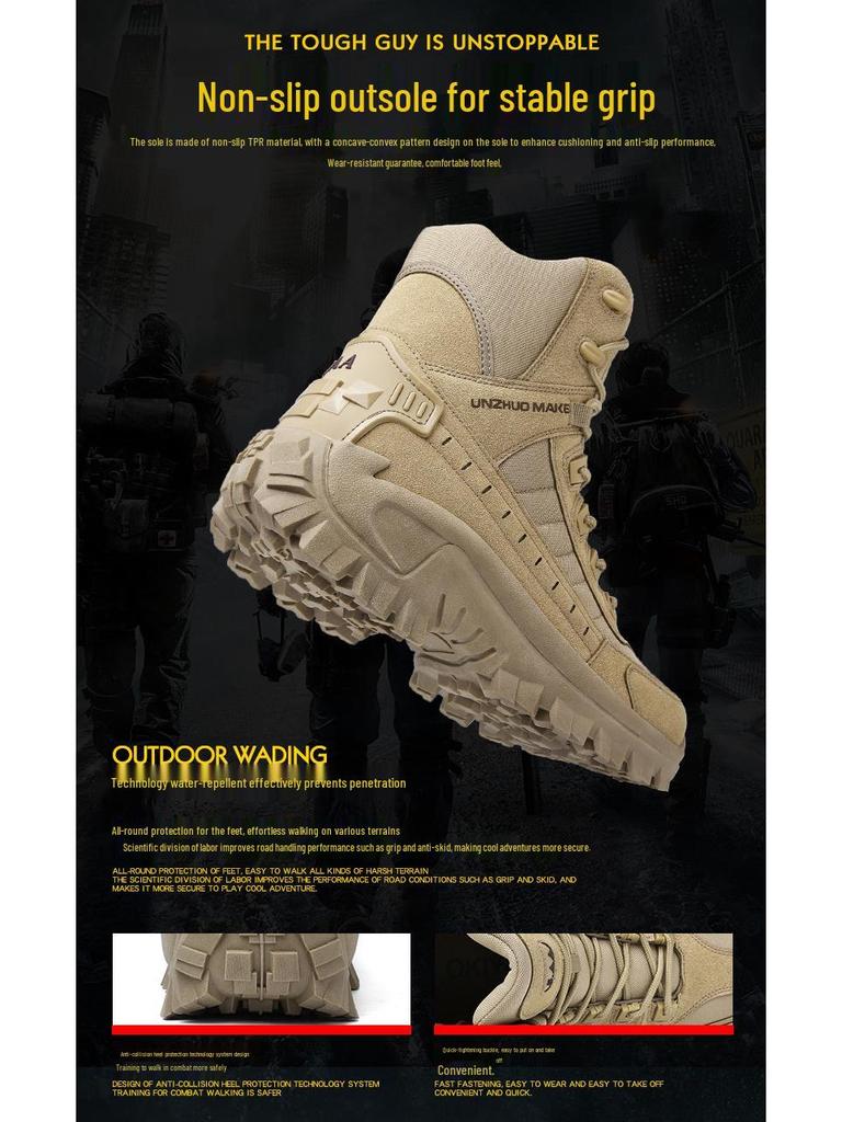 Men's Waterproof High-Top Outdoor Military Boots - Non-Slip, Wear-Resistant, Comfortable Combat Boots