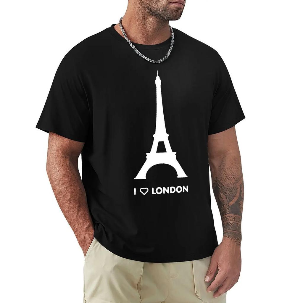 I Love London Eiffel Tower Funny Design T Shirt Harajuku Short Sleeve T-shirt 100% Cotton Graphics Tshirt Tops