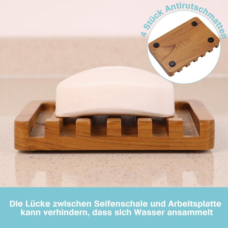 Soap Dish With Slanted Waterfall Design Bar Soap Holder Teak Wood Soap Saver For ShowerBathroom Sink Kitchen
