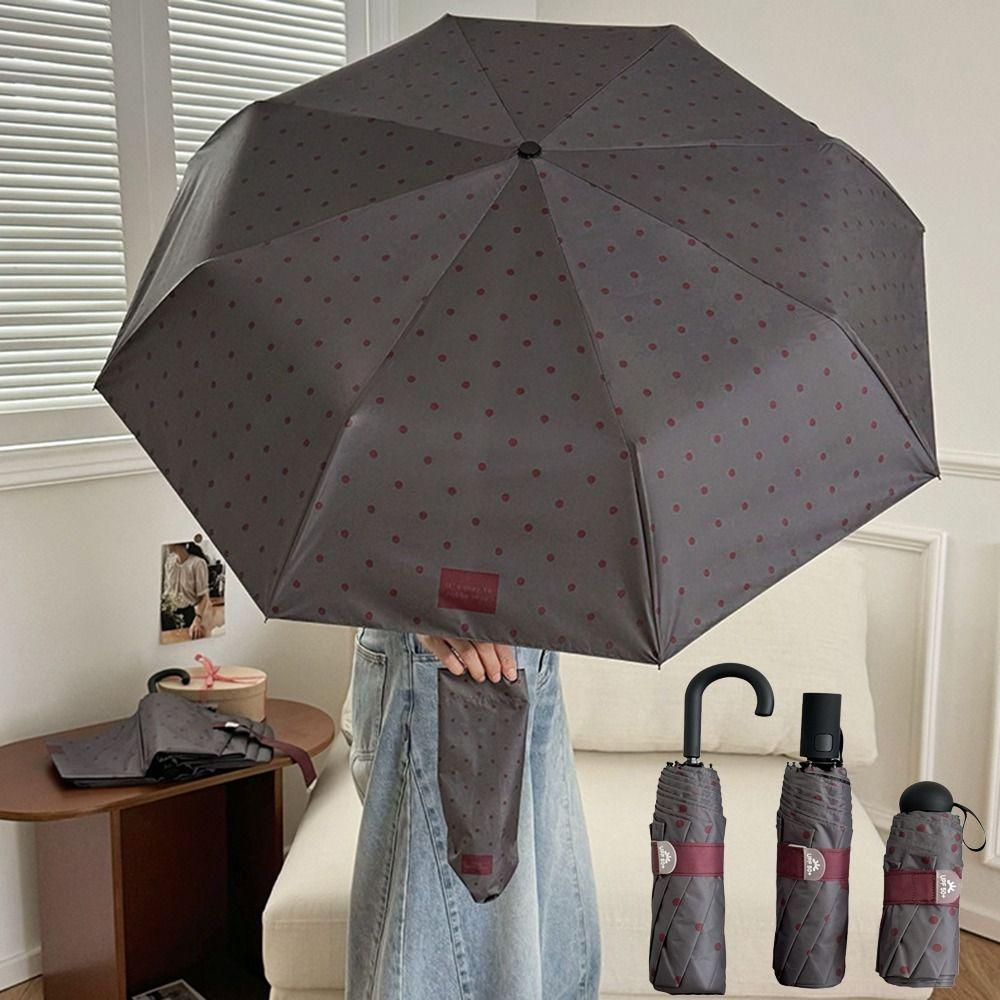 UV Protection Polka Dot Umbrella U-Shaped Handle Manual/Automatic Open/Close Travel Rain Umbrella 5 Folding 8-Rib