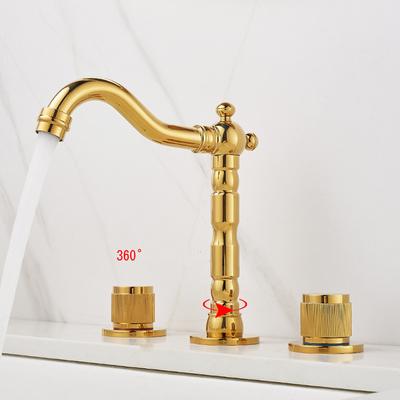 Tuqiu Gold Basin Faucet Brass Black Widespread Bathroom Faucet Chrome Sink Faucet 3 Hole Hot And Cold Waterfall Faucet Water Tap