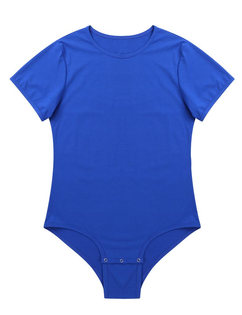 Adults Stretch Romper Bodysuit Round Neck Short Sleeve Press Crotch Design Casual Pajamas Home Loungewear