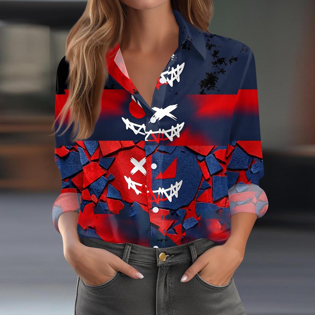 Women's Button-Down Shirt Long Sleeve Casual Halloween Print Top