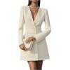 Women's Fashionable Elegance Solid-Colour Long-Sleeved Double-Breasted V-Neck French- Suit Dress
