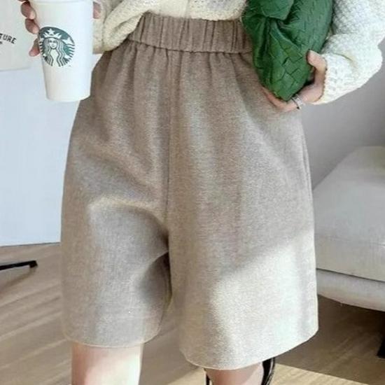 Women's High-Waist Wool Wide-Leg Pants - Spring/Autumn Slimming Mid-Length 5-Point Trousers
