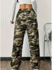 Pantaloni da Donna Stampa Mimetica Verde Militare, Primavera/Estate 2026 - Vita Elastica & Tasche Oblique, Stile Pigro.