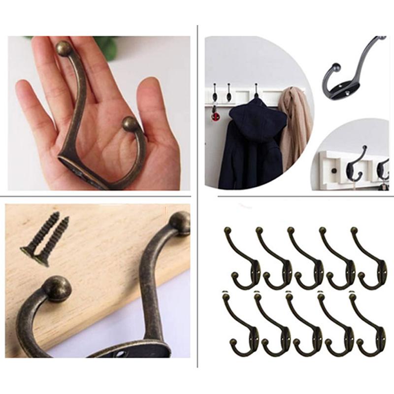 10/20Pcs Coat Hooks Bathroom Wall Mounted Dual Coat Rack Bronze Vintage Clothes Hanger Towel Kitchen Key Hook