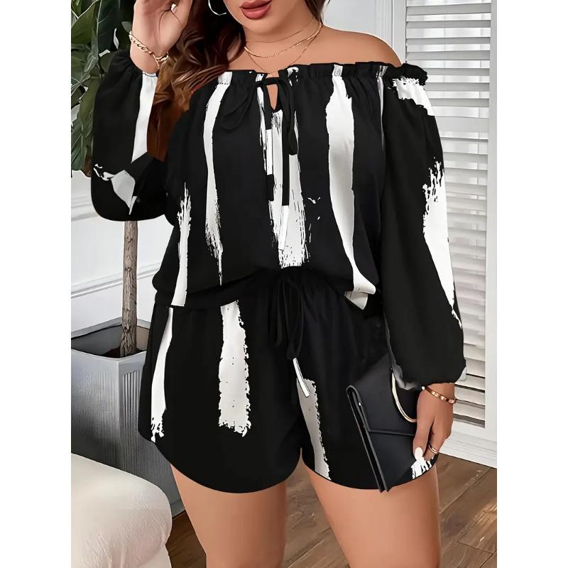 

Летний однострочный воротник плюс размер топ шорты повседневный модный костюм 4XL чёрный