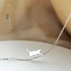 Curved Cat Necklace, 925 Sterling Silver, Cute Clavicle Chain for Women, Korean-Style Trend