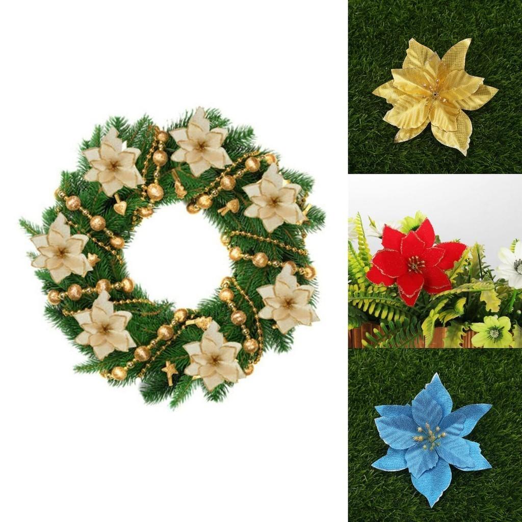 Lebhafte 10x Weihnachts Große Poinsettia Glitzer Blumendekorationen für festliche Stimmung