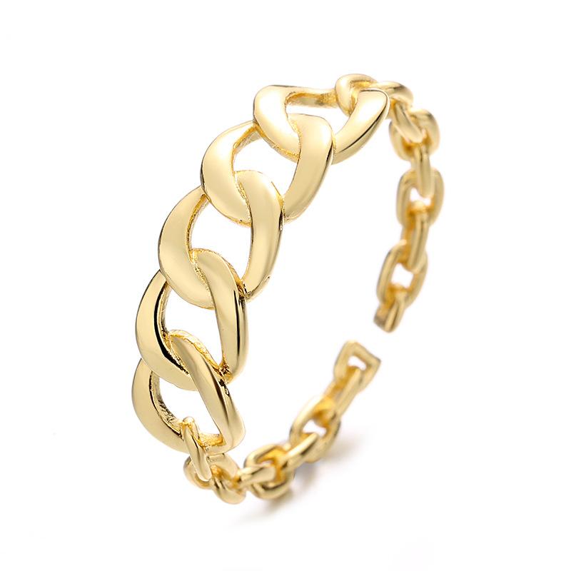 2026 18K Gold Plated Ring Women's Vintage Diamond Ins Simple French Light Luxury Index Finger Geometric Opening Irregular Ring Trend