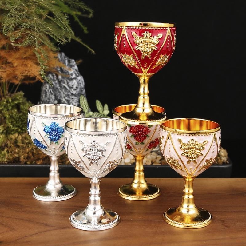 Small Wine Cup One Cup European High-end 30ml Baijiu Cup Creative Home Retro Metal Glass Baijiu Wine Glass