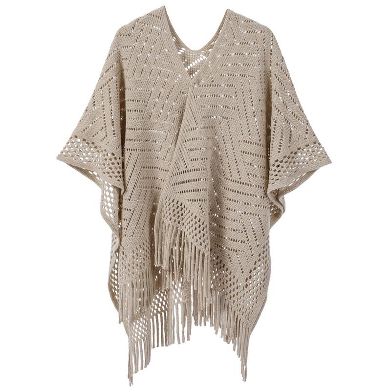 Autumn Winter Hollow Crochet Scarf Women Lady Layers Poncho Elegant Solid Tassel Shawl Scarve Capa Para Mujer Fashion Party New